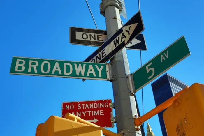  : 5th Avenue and Broadway junction street signs, New York, America