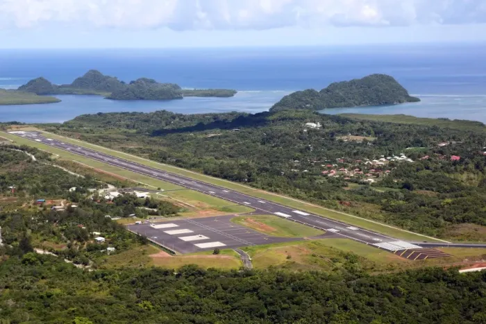  : Aerial view of Koror Airport, Koror Island, Republic of Palau, Micronesia, Pacific Ocean