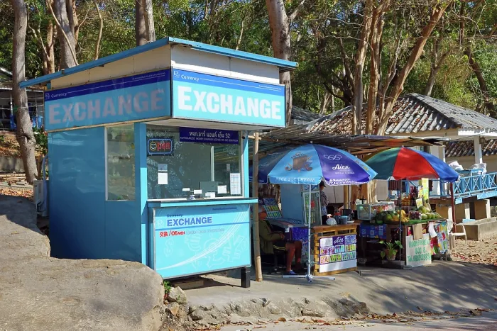  : Beachside currency exchange for exchanging money on Koh Samet island, Thailand