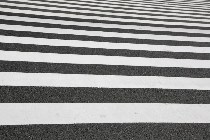  : Black and white lines of a Japanese zebra pedestrian crossing in Ginza, Tokyo, Japan