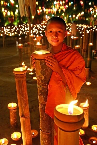 Buddhist Monks at Wat Phan Tao Temple during Loy Krathong in Chiang Mai, Thailand