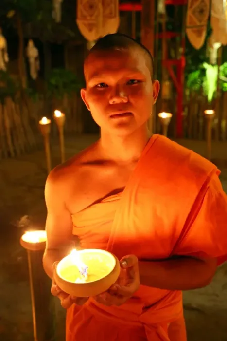  : Buddhist Monks at Wat Phan Tao Temple during Loy Krathong in Chiang Mai, Thailand