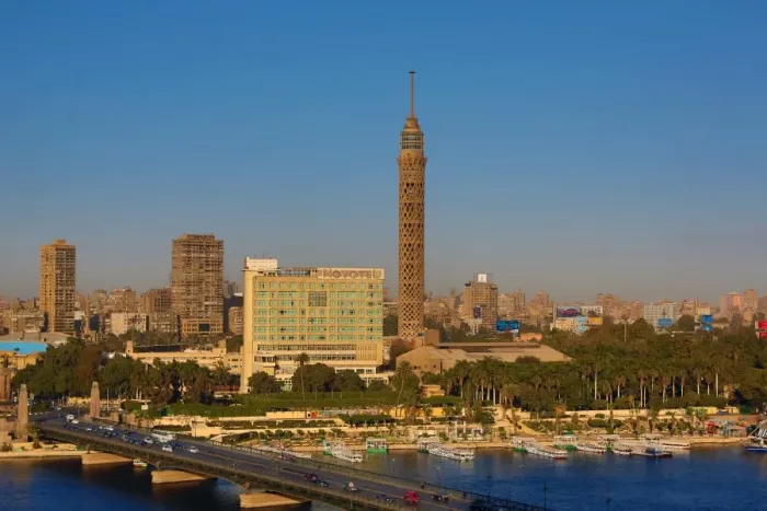  : The Cairo Tower on Gezira Island and the River Nile in Cairo, Egypt