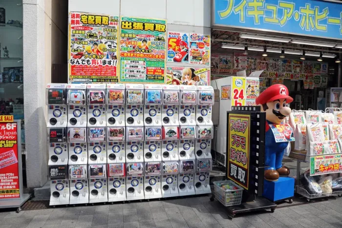  : Capsule toy vending machines in the street in Akihabara Electric Town, Tokyo, Japan