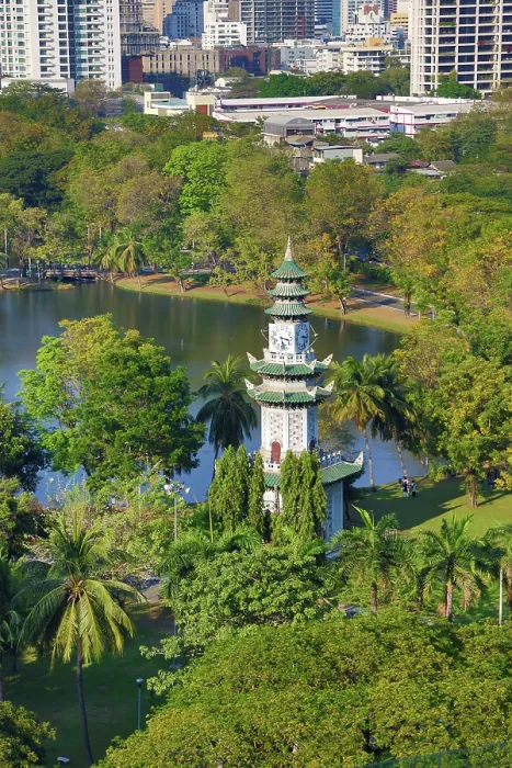  : Chinese Clock Tower in Lumphini Park, Bangkok, Thailand