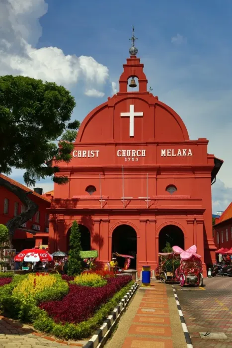  : Christ Church in Dutch Square, known as Red Square, in Malacca, Malaysia