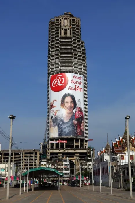  : Coca Cola advertising banner advert on a building, Bangkok, Thailand