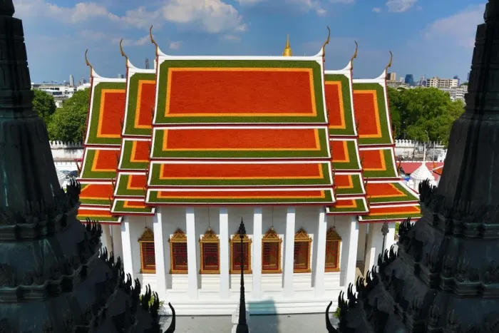  : Colourful tiles on the roofs of Wat Ratchanatdaram Temple, Bangkok, Thailand