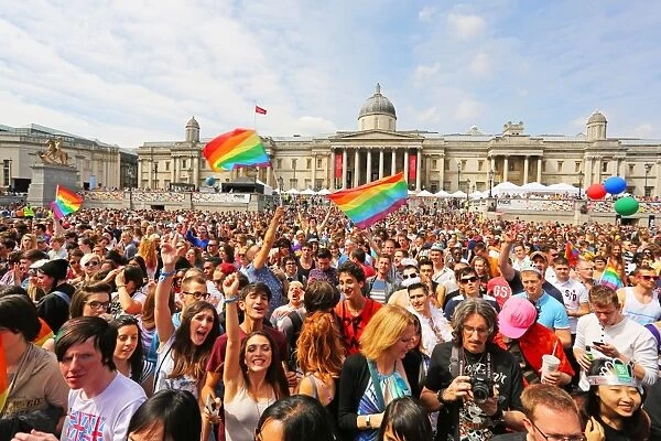 Crowds in Trafalgar Square at Pride London gay pride parade 2013, London, England