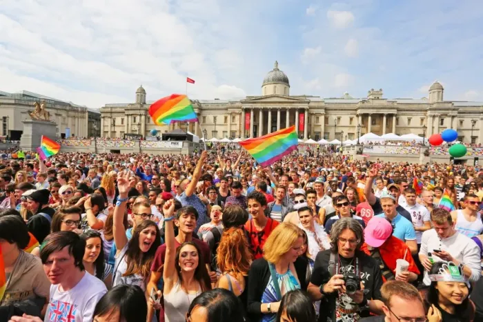  : Crowds in Trafalgar Square at Pride London gay pride parade 2013, London, England