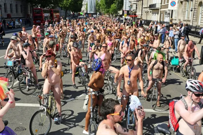  : Cyclists in the World Naked Bike Ride 2013 in London