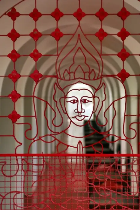  : Face design in metal ironwork in Wat Ratchanatdaram Temple, Bangkok, Thailand