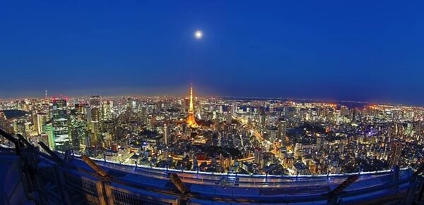 General city skyline night view with the Tokyo Tower in Tokyo, Japan