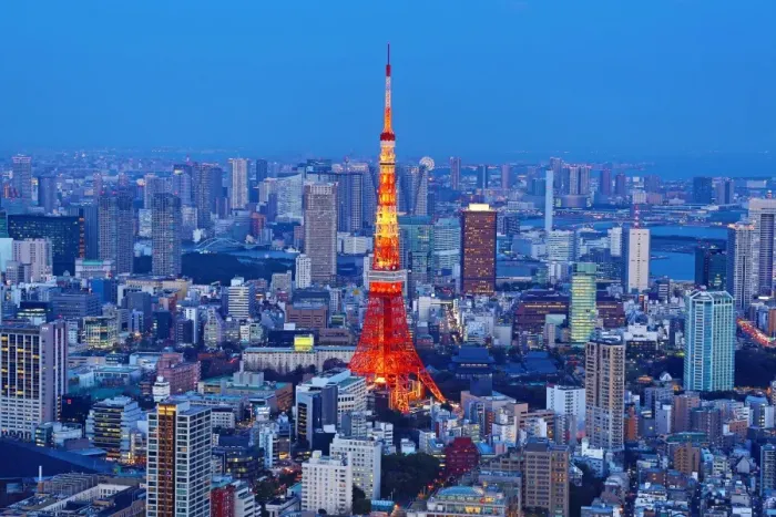  : General city skyline night view with the Tokyo Tower in Tokyo, Japan