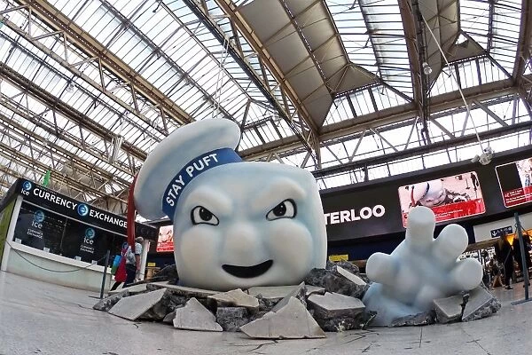 Ghostbusters Stay Puft Marshmallow Man film promotion in Waterloo Station, London