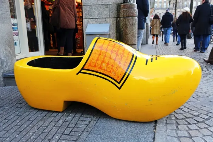  : Giant wooden souvenir clog outside a souvenirs shop for clogs in Amsterdam, Holland