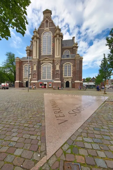  : Homomonument gay monument and the Westerkerk church in Amsterdam, Holland