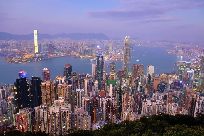  : Hong Kong City Skyline and Victoria Harbour at sunset, Hong Kong, China