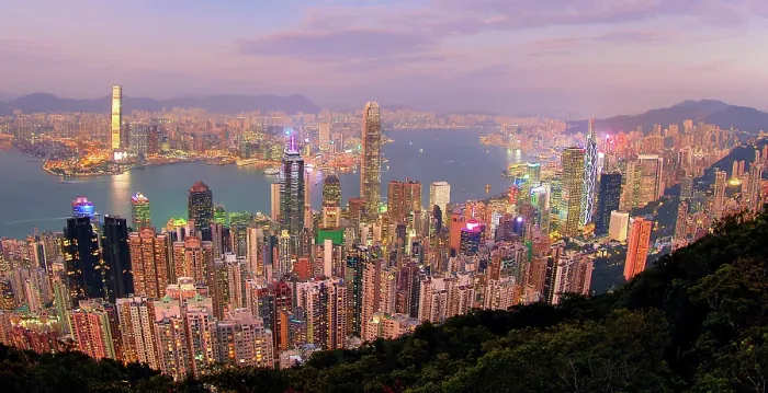 : Hong Kong City Skyline and Victoria Harbour at sunset, Hong Kong, China