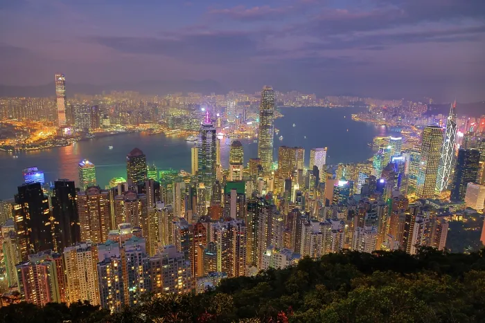  : Hong Kong City Skyline and Victoria Harbour at sunset, Hong Kong, China