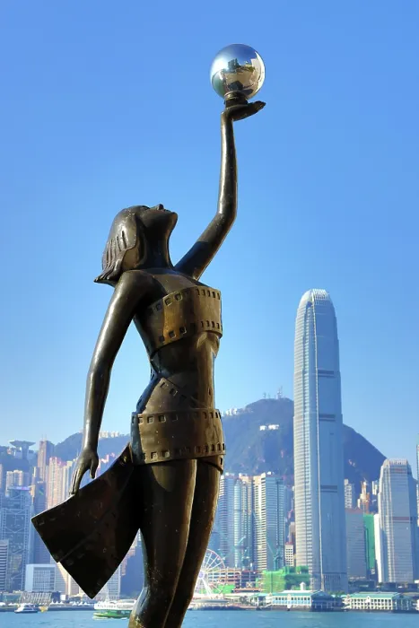  : The Hong Kong Film Awards Statue, of a Goddess holding a Pearl, in front of Victoria Harbour, Hong Kong, China