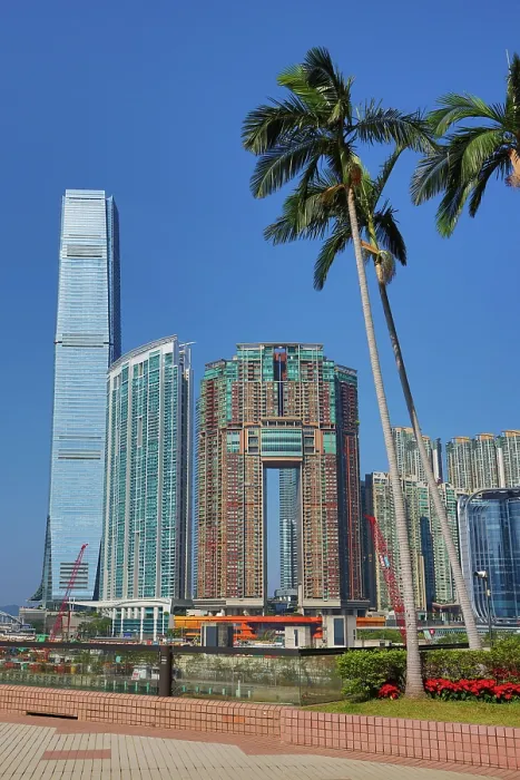  : The ICC and buildings above Kowloon Station including The Arch, The Waterfront, Sorrento and Elements shopping centre in Hong Kong, China
