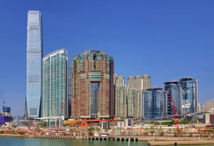  : The ICC and buildings above Kowloon Station including The Arch, The Waterfront, Sorrento and Elements shopping centre in Hong Kong, China