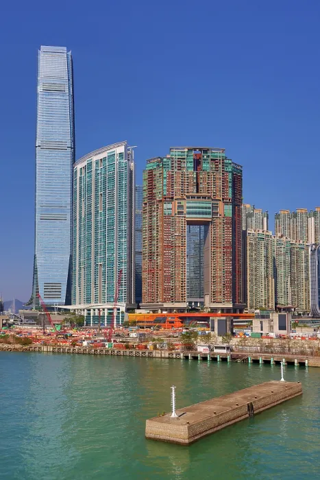  : The ICC and buildings above Kowloon Station including The Arch, The Waterfront, Sorrento and Elements shopping centre in Hong Kong, China
