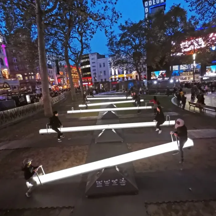 : Impulse, a sea of singing seesaws installation, Leicester Square, London : Impulse, a sea of singing seesaws installation, Leicester Square, London