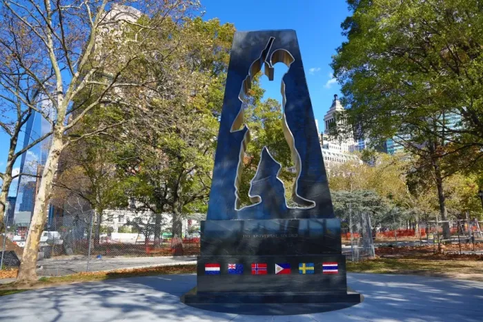  : Korean War Memorial soldier statue outline in Battery Park, New York. America