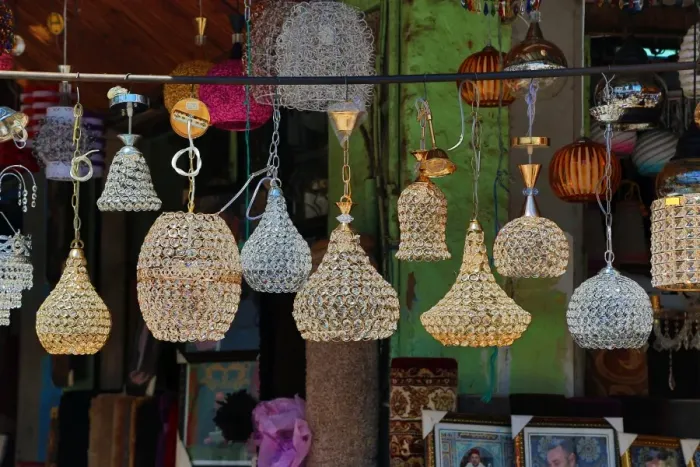 : Lighting souvenirs on sale in the streets of the Medina of Rabat, Morocco
