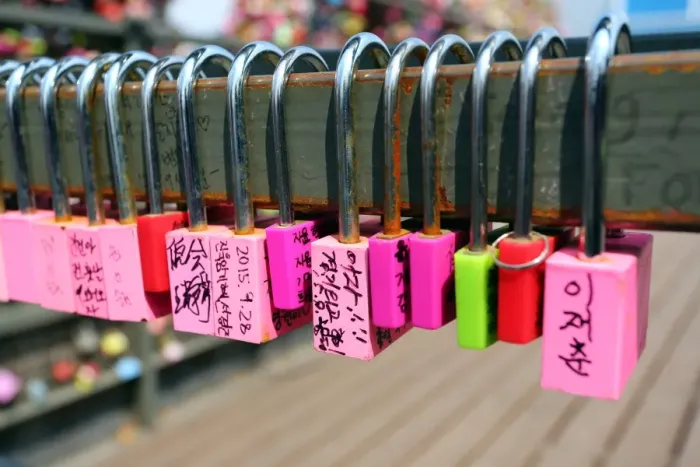  : Locks of Love padlocks at N Seoul Tower, Namsan in Seoul, Korea