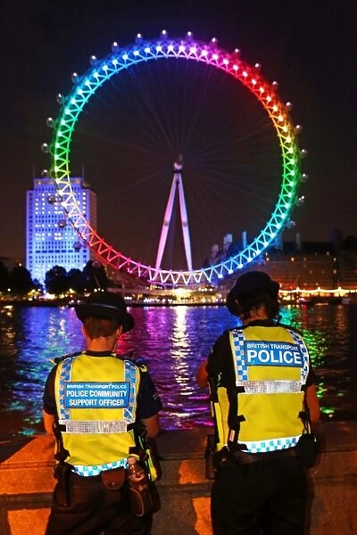 London Eye illuminated in rainbow colours for London Pride 2015