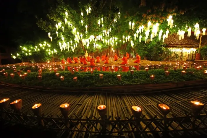  : Monks celebrate Loy Krathong at Wat Phan Tao Temple, Chiang Mai, Thailand