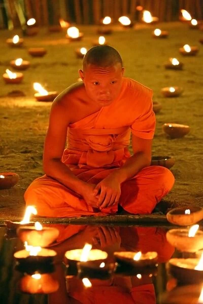 Monks celebrate Loy Krathong at Wat Phan Tao Temple, Chiang Mai, Thailand