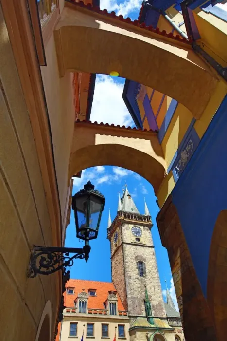  : Old Town Hall clock tower in Old Town Square in Prague, Czech Republic
