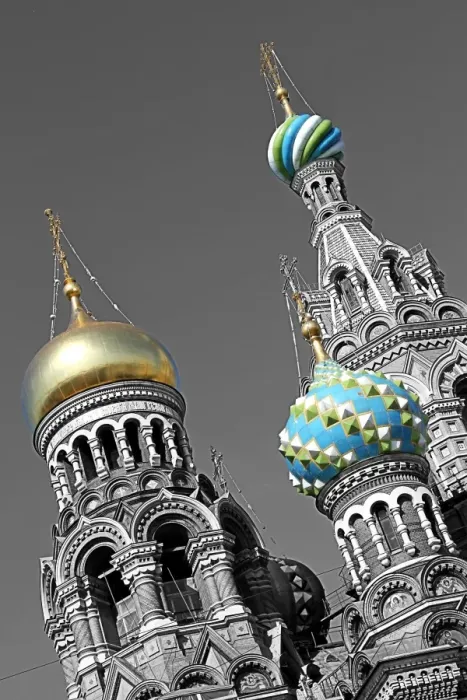  : Onion domes of the Church of Our Saviour on Spilled Blood in St Petersburg, Russia, spot colour