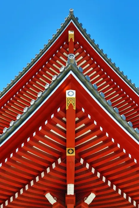  : Painted wooden roof beams at Asakusa Jinja Shinto Shrine, Tokyo, Japan