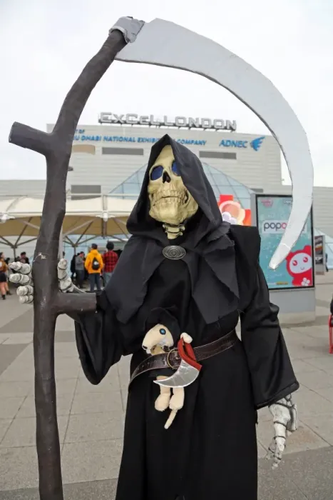  : A participant dressed up as Death from the Terry Pratchett novels with the Death