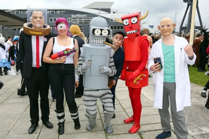  : Participants dressed as characters from Futurama at MCM London Comic Con at Excel London