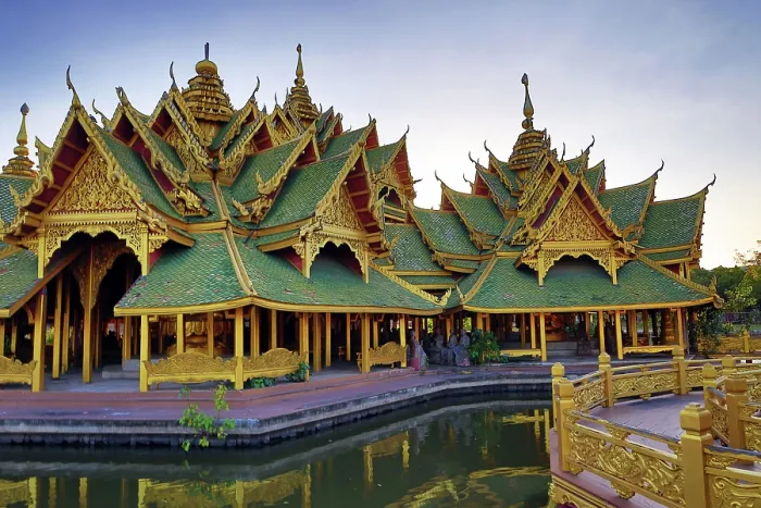  : Pavilion of the Enlightened at Muang Boran, The Ancient City, historical museum of reproductions of famous Thai buildings, Bangkok, Thailand