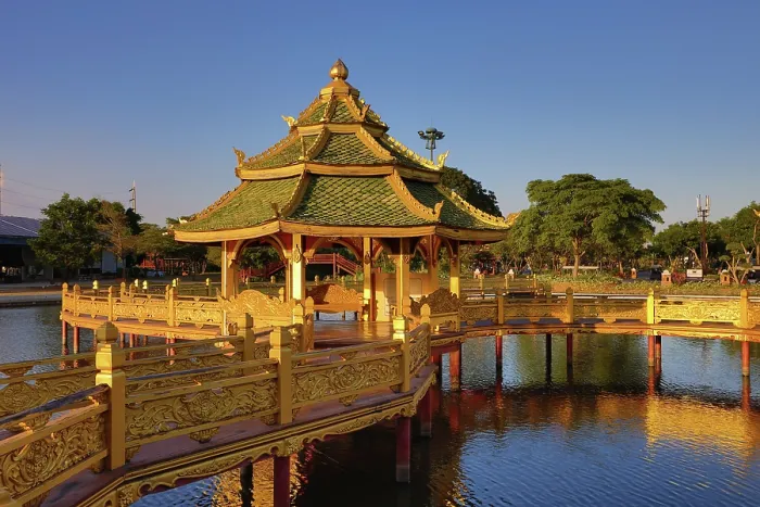  : Pavilion of the Enlightened at Muang Boran, The Ancient City, historical museum of reproductions of famous Thai buildings, Bangkok, Thailand