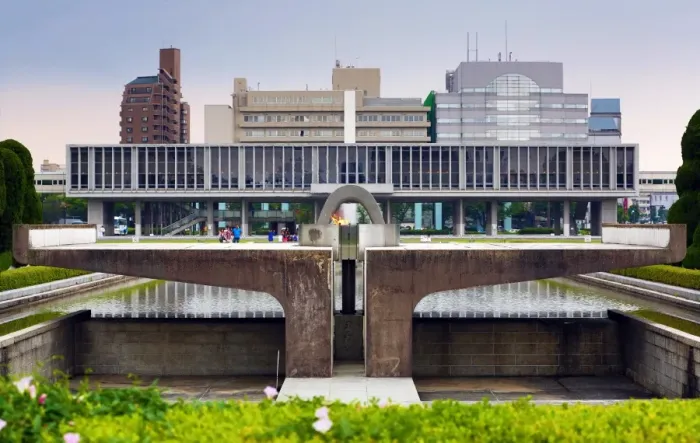  : The Peace Memorial Museum and the Peace Flame in the Hiroshima Peace Memorial Park, Hiroshima, Japan