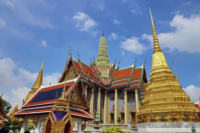  : Phra Suwannachedi gold chedi and Phra Mondop at Wat Phra Kaew Temple (Temple of the Emerald Buddha), Bangkok, Thailand