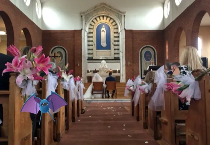  : Pokemon Go characters gatecrash wedding, Cobham, UK - 15th July 2016