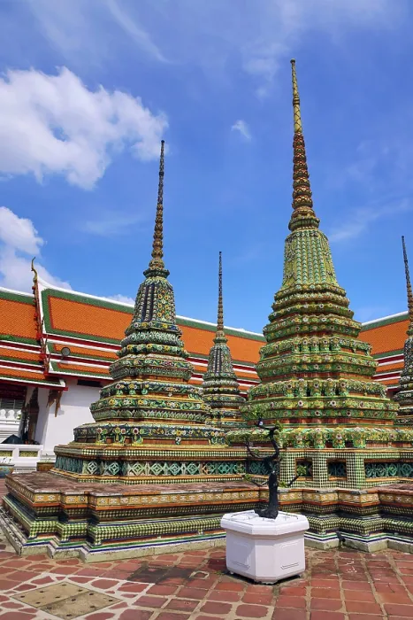  : Porcelain covered chedis at Wat Pho Temple, Bangkok, Thailand