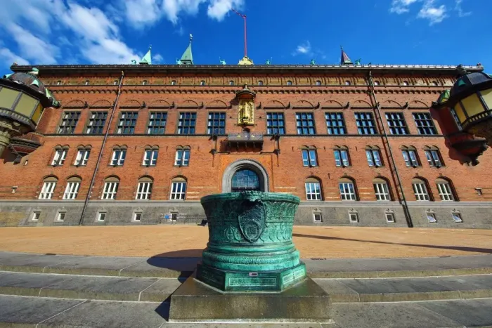  : The Radhus or Town Hall in Radhuspadsen the Town Hall Square in Copenhagen, Denmark