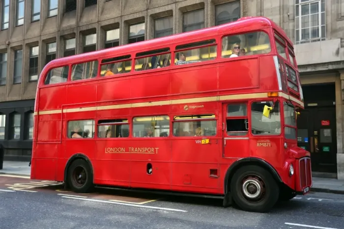  : Red double decker Routemaster bus, London, England