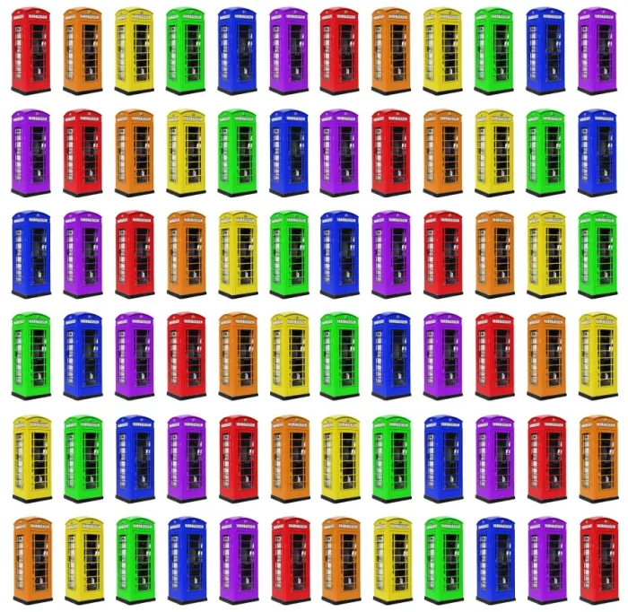  : Red and Rainbow coloured London Telephone Boxes