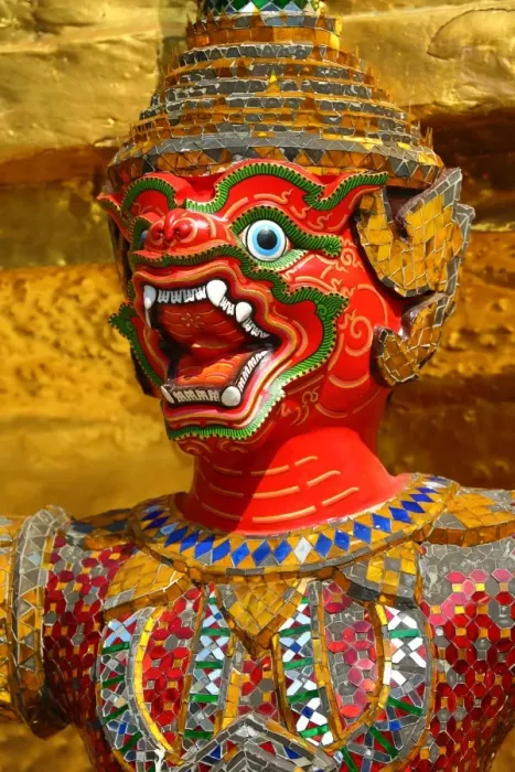  : Red Yaksha Demon Statue, Wat Phra Kaew Temple, Bangkok, Thailand
